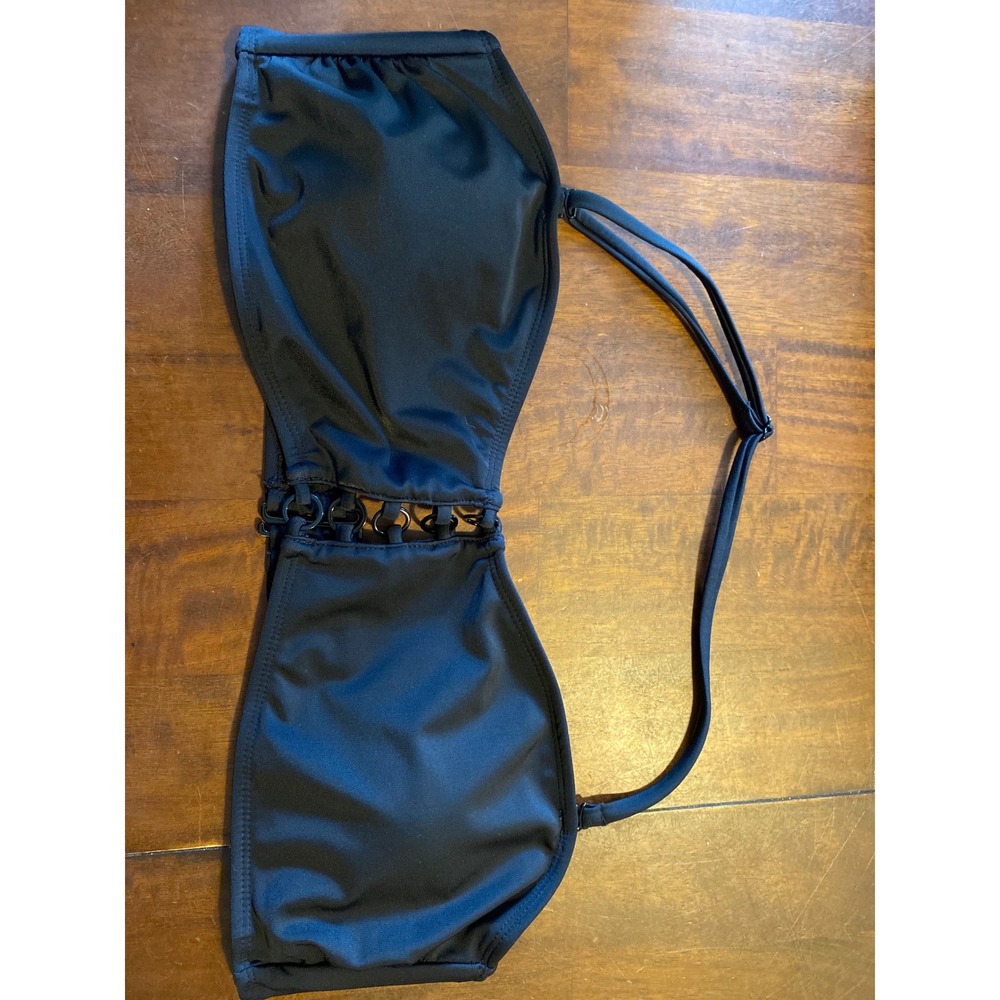 No Boundaries Black Bandeau Bikini Top Ring Detail Removable Strap XL 15-17